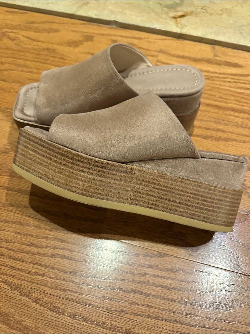 ShuShop Taupe Platform Slide Sandals